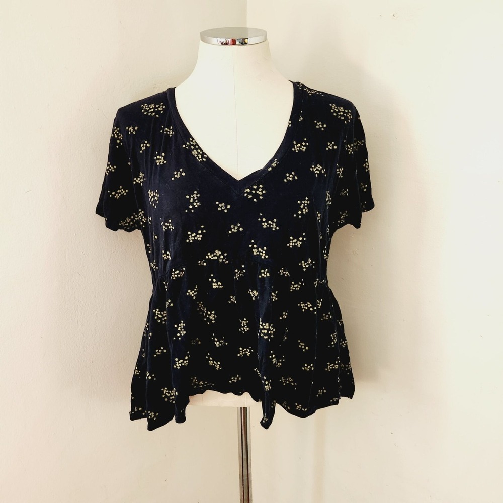 LOFT Outlet Blue Peplum‎ V Neck Top Women's Size Medium